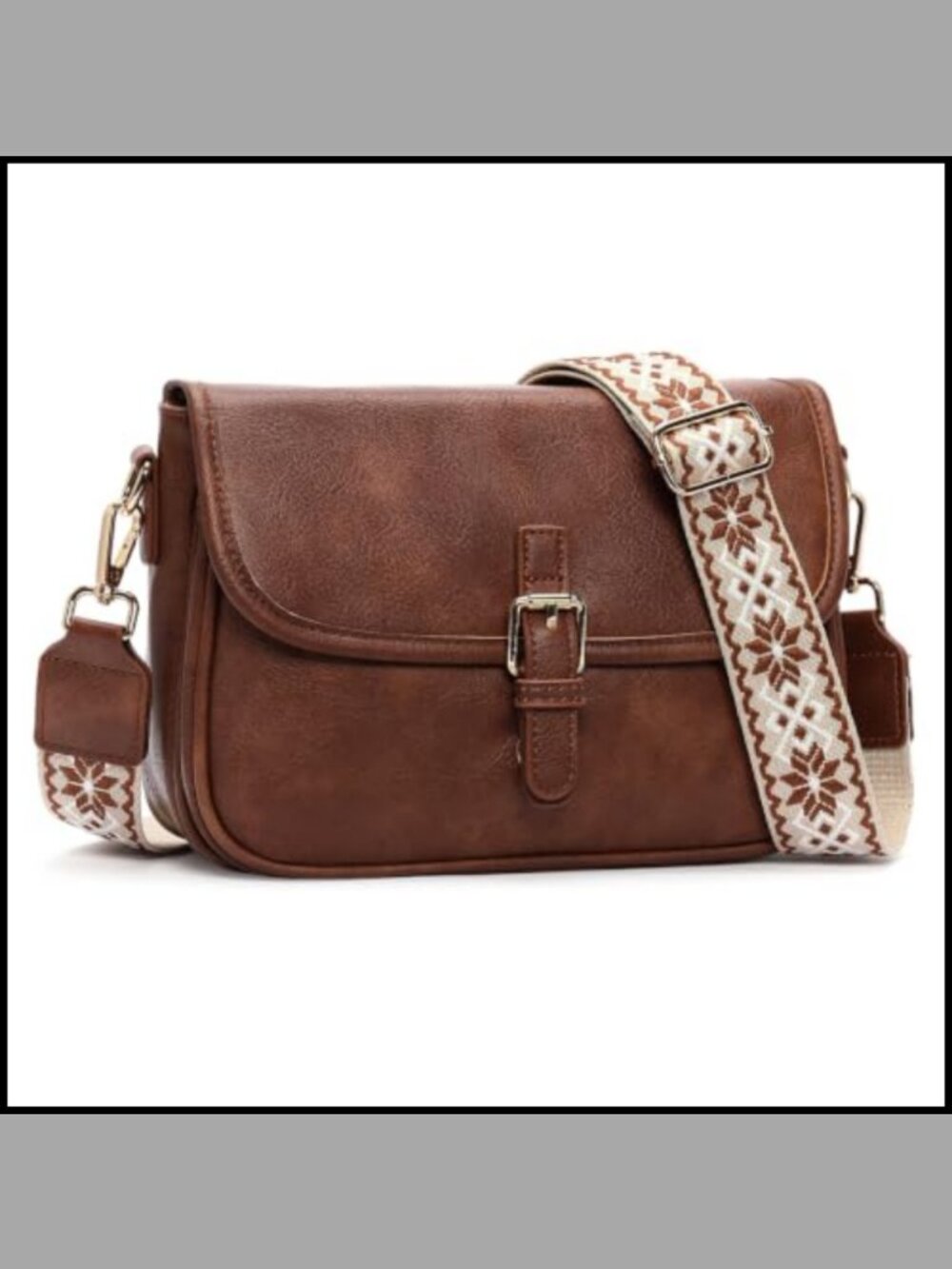 Faux Leather Crossbody Bag Adjustable Guitar Strap Women's Purse